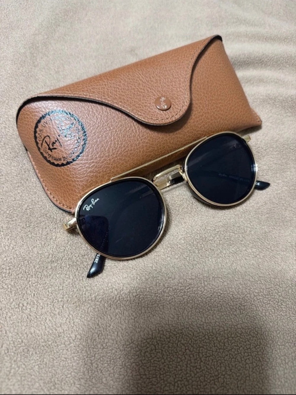 Ray-Ban Gold Frame Sunglasses with Black Lenses